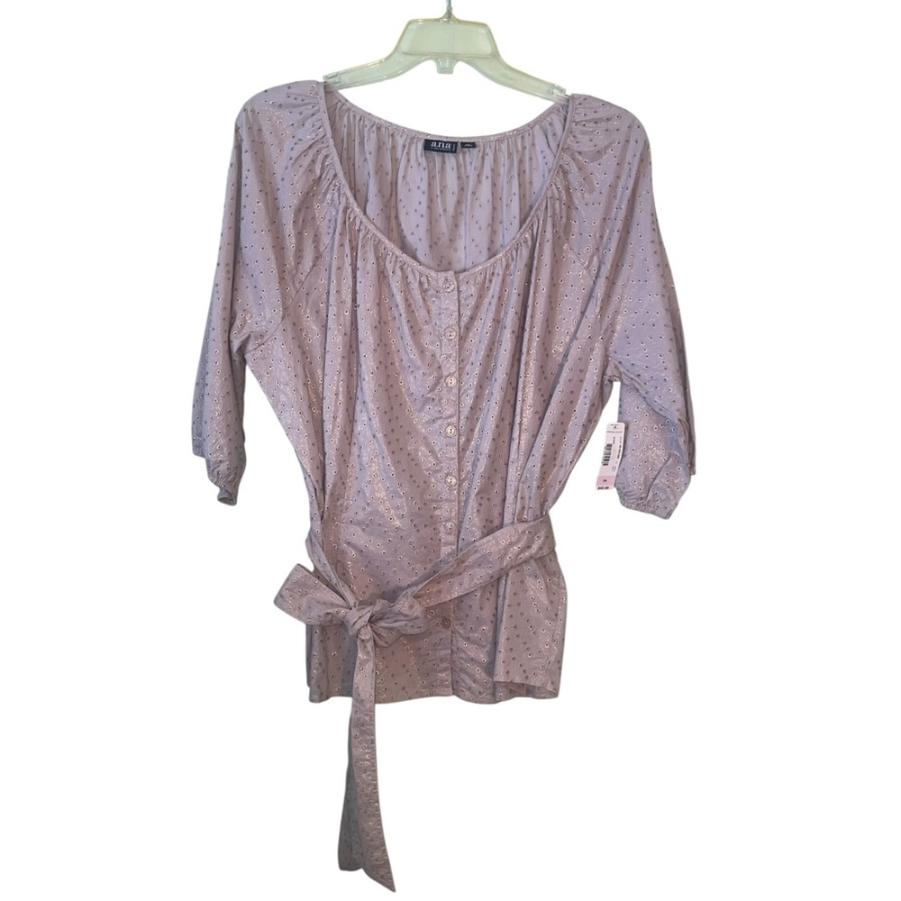 NWT- A.n.a cotton, khaki colored eyelet, belted tunic blouse. Size 3X